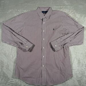 Ralph Lauren Custom Fit Button Up‎ Shirt XL Red/White Banker Stripe Long Sleeve